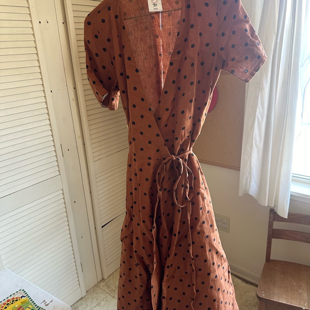 Son de Flor Brown Polka Dot Wrap Dress XXS